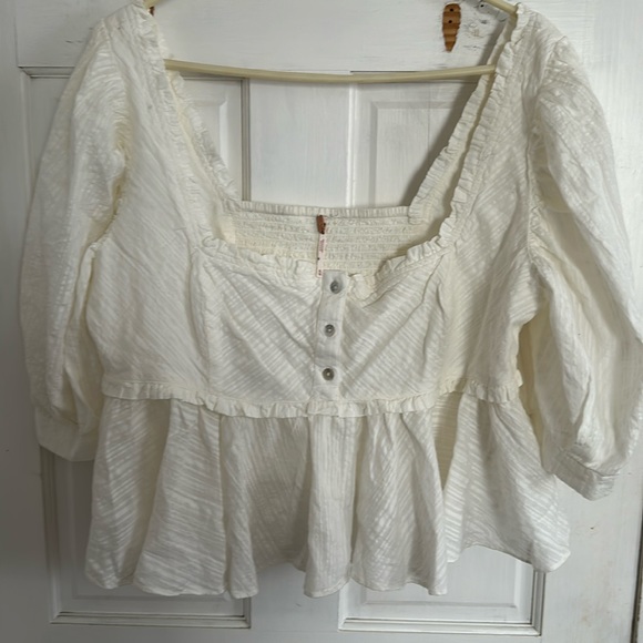 Free People White Frilly Top - Picture 2 of 6